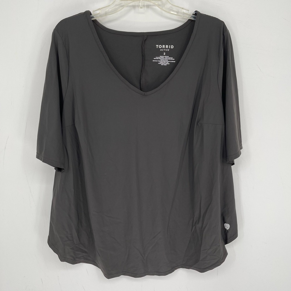 Torrid Women's Gray V-Neck Short Sleeve Stretch Workout Active T-Shirt Size 2 2X